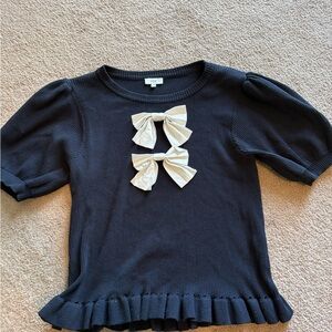Navy Blue Top with Cream Bows